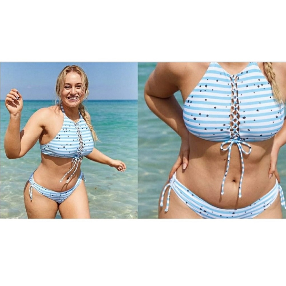 Aerie Stars and Stripes Bikini Set Halter Top & Cheeky Bottom - Size M